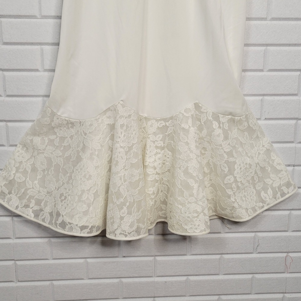 Vintage 70s White Lace Trim Full Slip Sz M 36 Mermaid Hem BombshellHem Lingerie - Picture 6 of 10